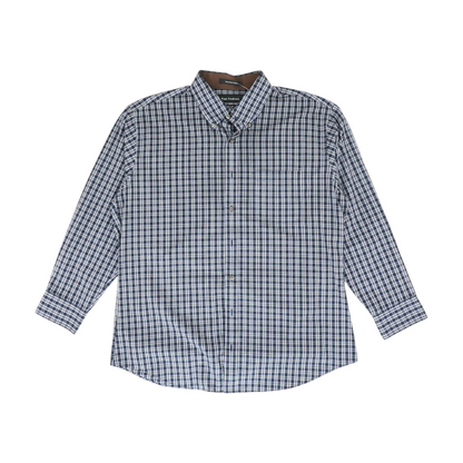 Navy Plaid Long Sleeve Button Down