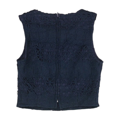 Navy Embroidery Detail Cropped Knit Top