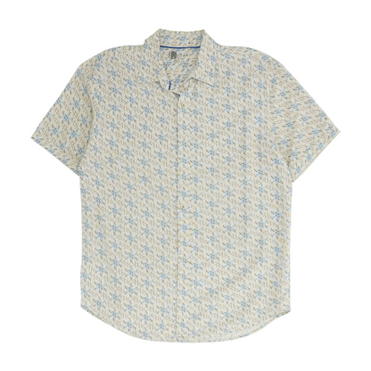 Beige Floral Short Sleeve Button Down