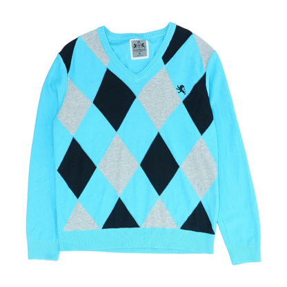 Blue Geometric Pullover Sweater