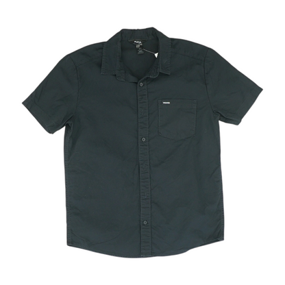 Black Solid Short Sleeve Button Down