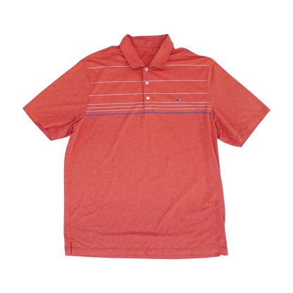 Coral Striped Short Sleeve Polo
