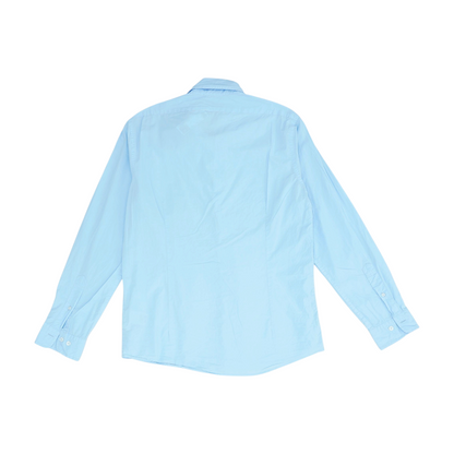 Blue Solid Long Sleeve Button Down