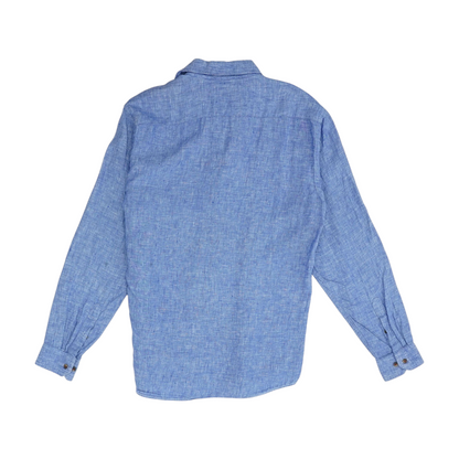 Blue Solid Long Sleeve Button Down