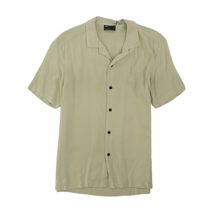 Green Solid Short Sleeve Button Down