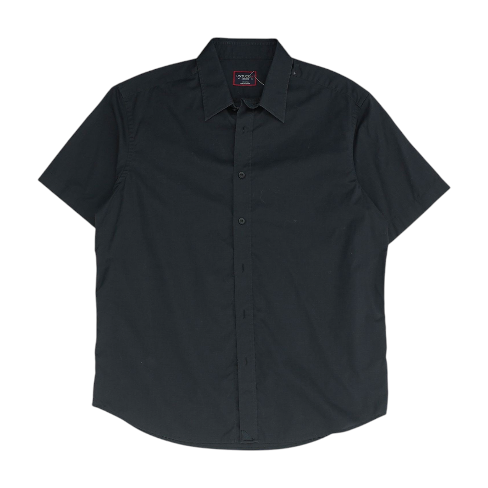 Black Solid Short Sleeve Button Down