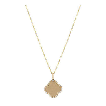 1/5 Ct 14K Gold Matte Finish Clover With Baguette Diamond Halo Pendant Necklace