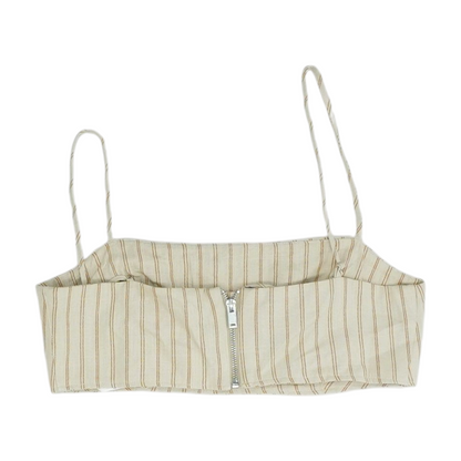 Beige Striped Cropped Blouse