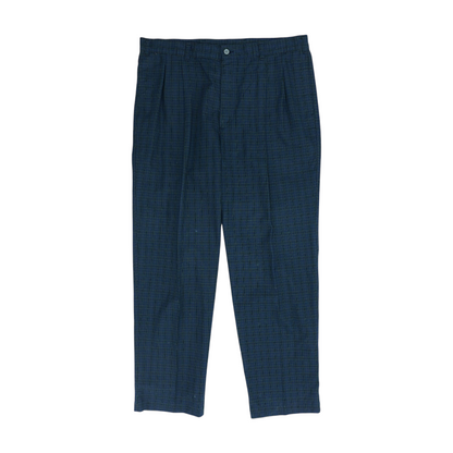 Navy Plaid Straight Pants