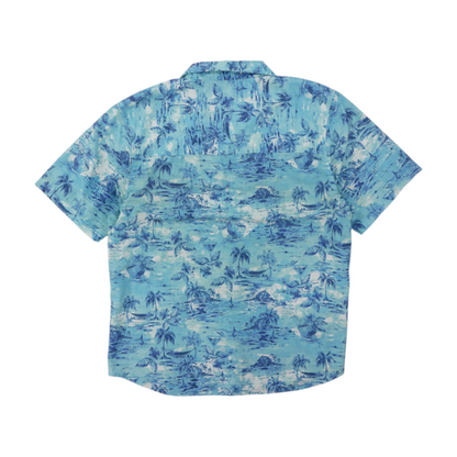 Blue Tropical Short Sleeve Button Down