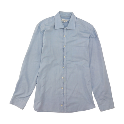 Blue Solid Long Sleeve Button Down