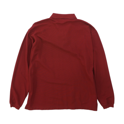 Red Solid Long Sleeve Polo