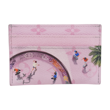 Skateboard Pink Double Card Holder in Monogram Coated Canvas
