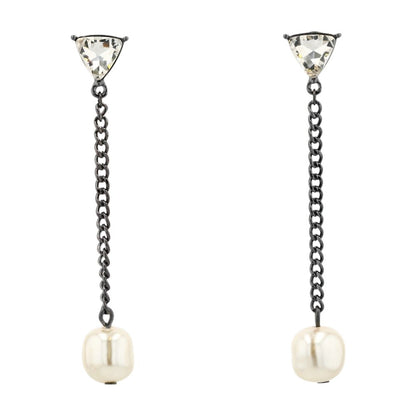 Costume Hematite-Tone Imitation Pearl & Stone Linear Drop Earrings