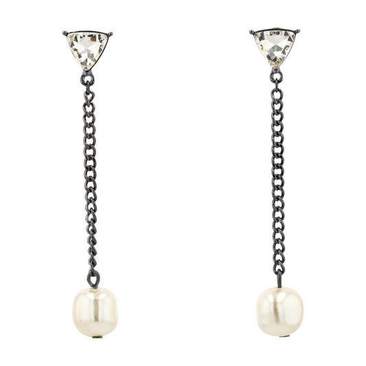 Costume Hematite-Tone Imitation Pearl & Stone Linear Drop Earrings