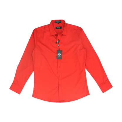 Red Solid Long Sleeve Button Down