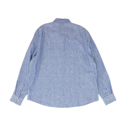 Blue Solid Long Sleeve Button Down