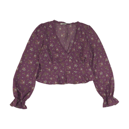 Purple Floral Cropped Blouse