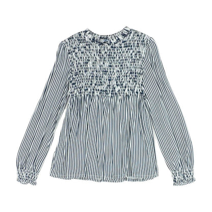 Navy Striped Long Sleeve Blouse