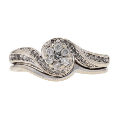 3/8 Ct 10K White Gold Round Diamond Cluster Fused Set Engagement Ring