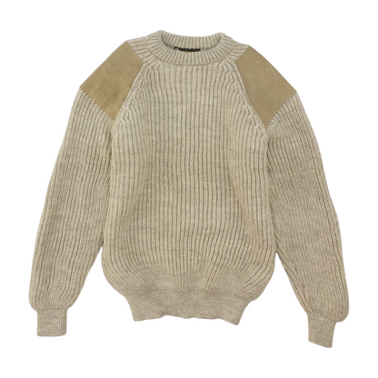 Vintage Beige Wool And Suede Pullover Sweater
