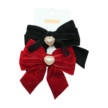Girls Bow Heart Hair Clip Pack - Royal Christmas