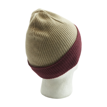 Beige and Red Reversible Ribbed Cashmere Beanie
