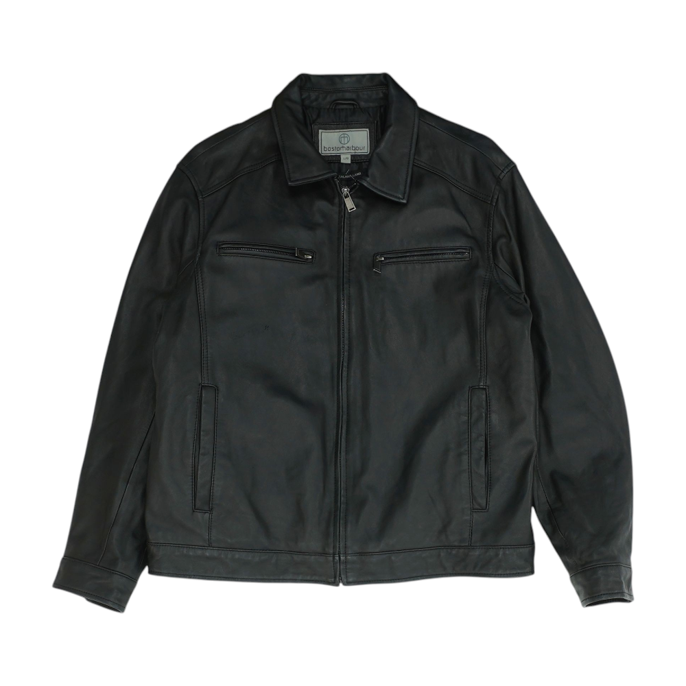 Black Solid Leather Jacket