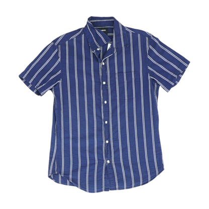 Navy Striped Short Sleeve Button Down
