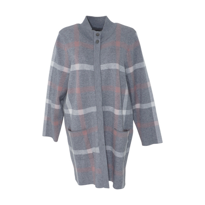 Gray Plus Check Cardigan Sweater