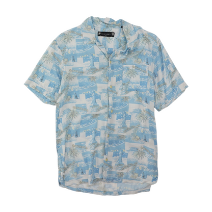 Blue Graphic Short Sleeve Button Down