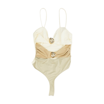 Beige Color Block One-Piece