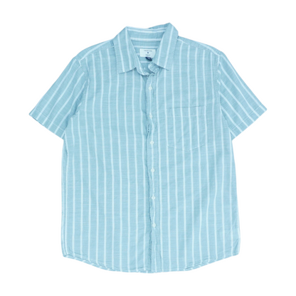 Green Striped Short Sleeve Button Down