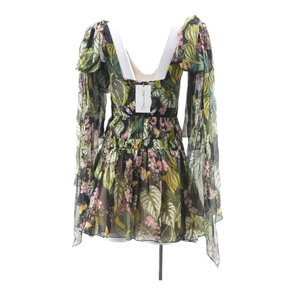 Botanical Tie-Strap Mini Dress