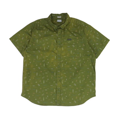 Green Graphic Short Sleeve Button Down