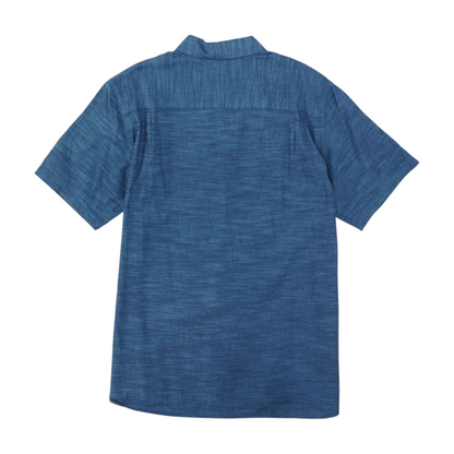 Blue Solid Short Sleeve Button Down