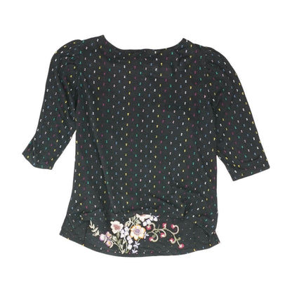 Black Graphic 3/4 Sleeve Blouse