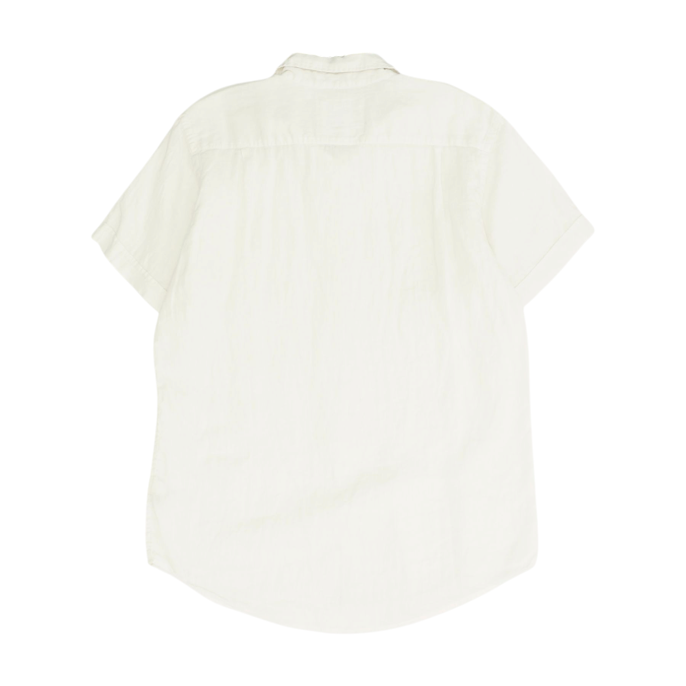 White Solid Short Sleeve Button Down