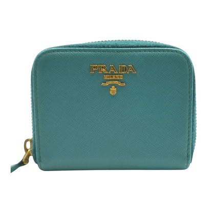Blue Saffiano Leather Zip Around Wallet