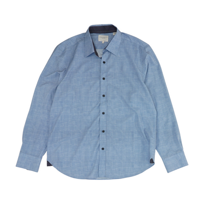 Blue Solid Long Sleeve Button Down