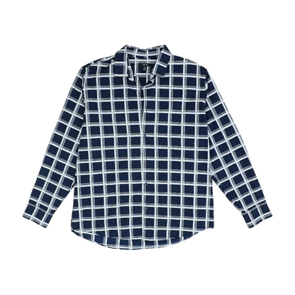 Navy Plaid Long Sleeve Button Down