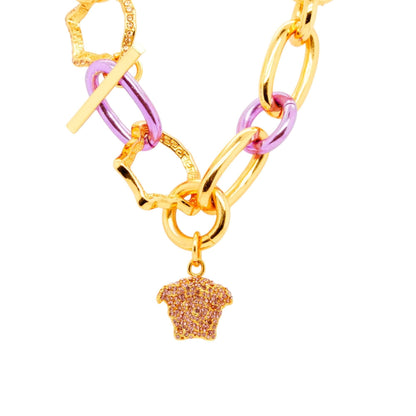 Gold Tone And Purple La Medusa Crystal Necklace