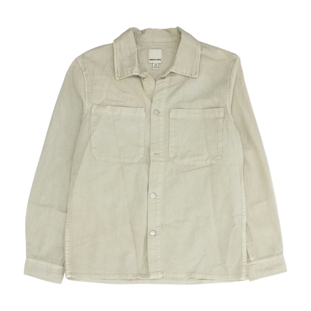 Beige Solid Long Sleeve Button Down