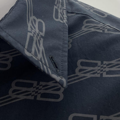 Black Printed Short Sleeve Button Down