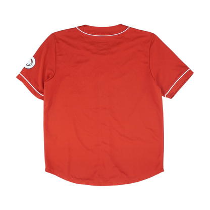 Red Solid Short Sleeve Button Down