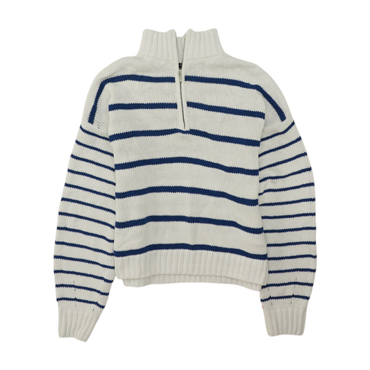 Splendid White Striped 1/4 Zip Sweater – Image 1