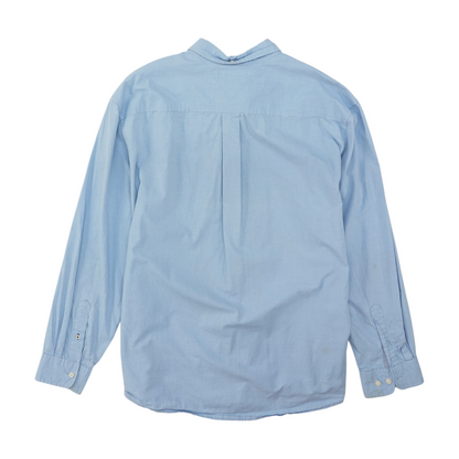 Blue Solid Long Sleeve Button Down
