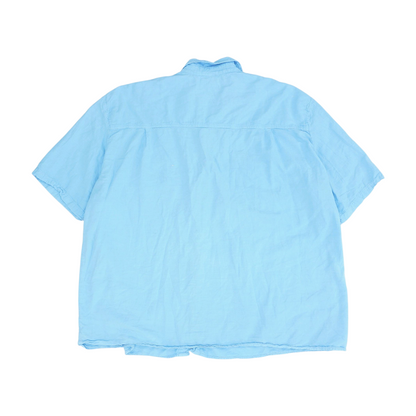 Vintage Blue Solid Short Sleeve Button Down