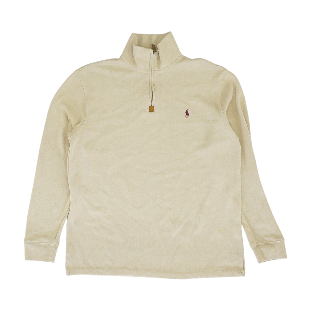 Beige Solid 1/4 Zip Pullover