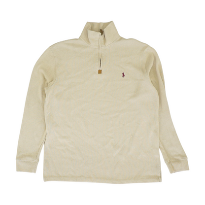 Beige Solid 1/4 Zip Pullover